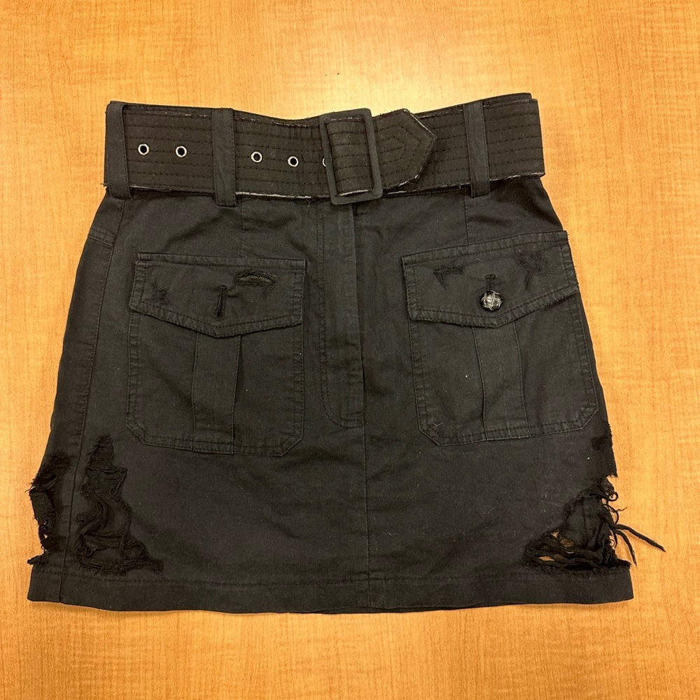 Black Distressed Skirt with Belt